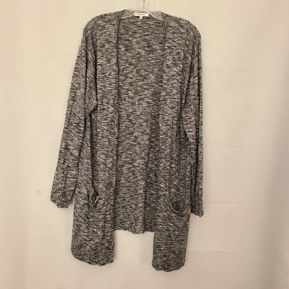 Madewell Sz XL Marled Black White Lightweight Open Summer Ryder Cardigan Sweater